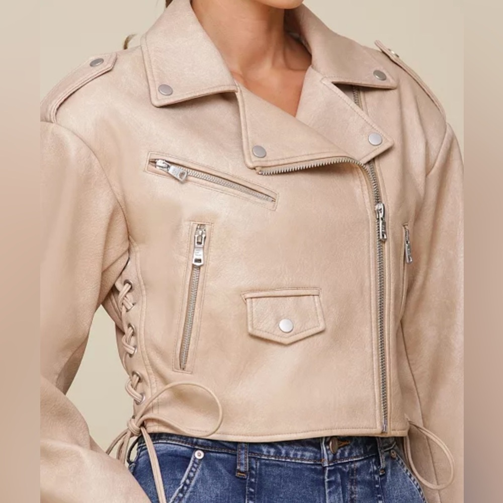 NEW Avec Les Filles Side Ties Cropped Biker Jacket Size Small